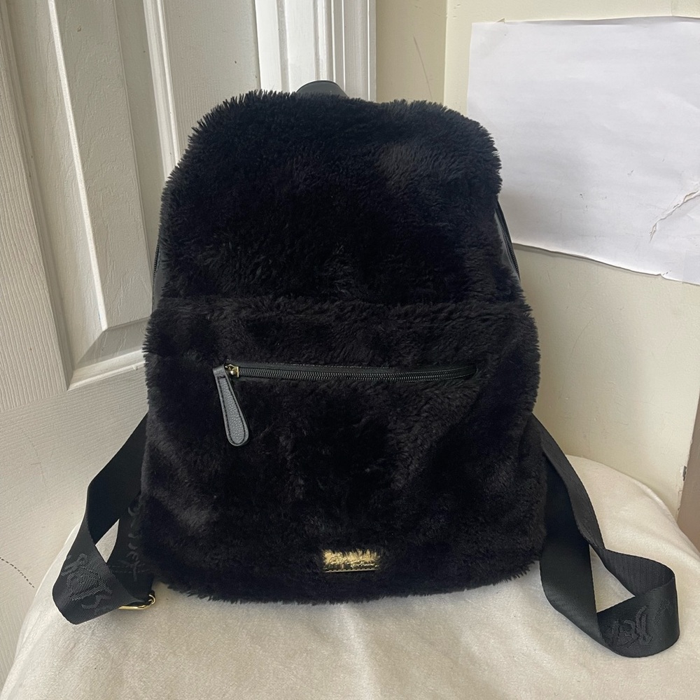 Luv Betsey Black Faux Fur Backpack EUC